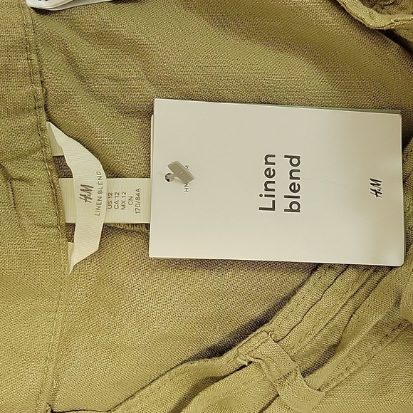 H&M Linen Blend Khaki Pants, Womens Sz 12. New With Tags. Wide Leg - Picture 4 of 6